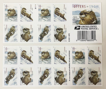 Otters in Snow Forever First Class Postage Stamps image 0
