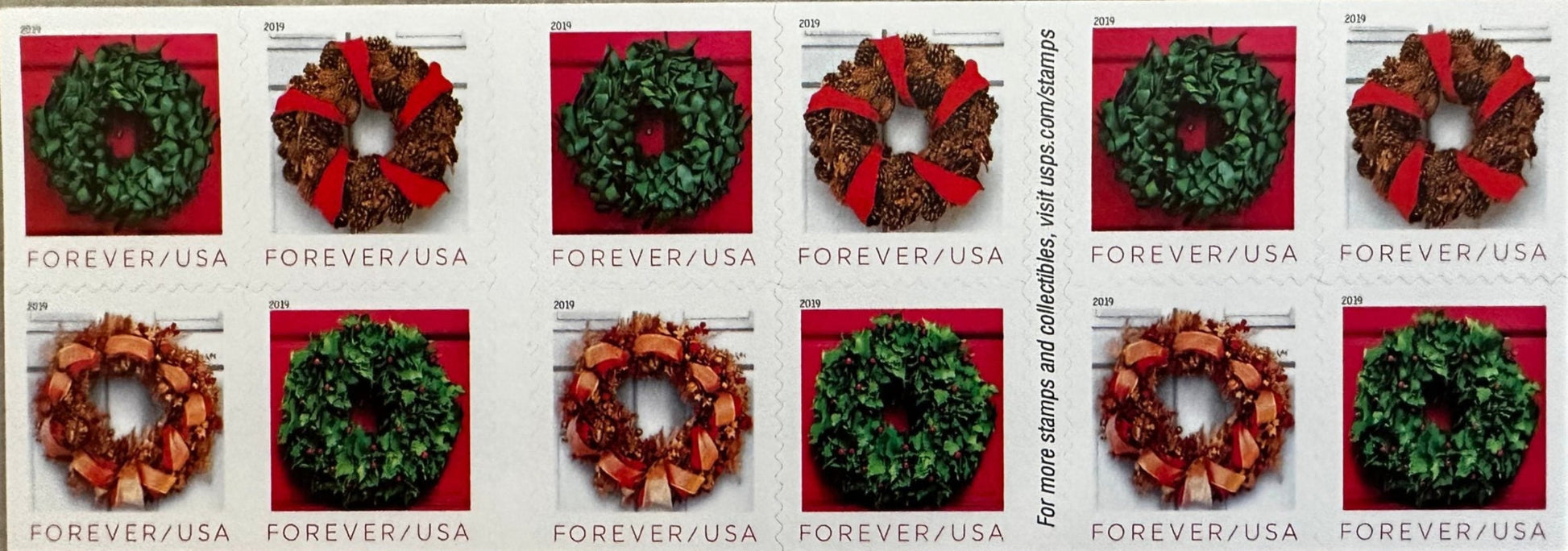 USPS Holiday Wreath Forever First Class Postage Stamps image 2